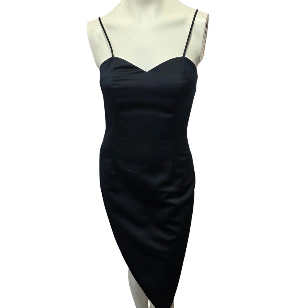 Y2K‎ Late Edition Black Satin Slip Dress Bodycon Spaghetti Strap Midi 5/6